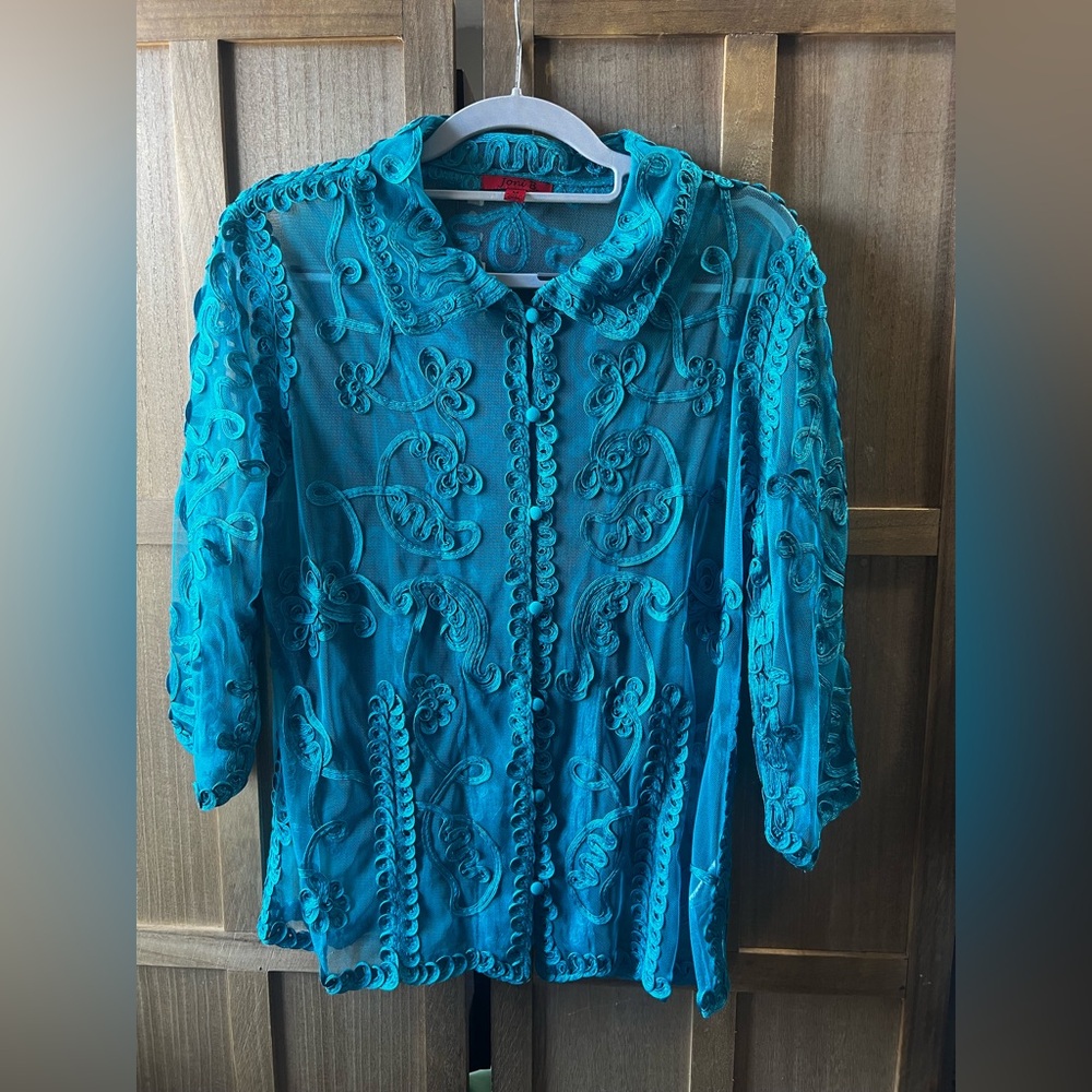 Joni B. Teal Embroidered Women's Top
